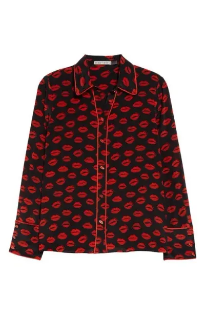 Alice And Olivia Alice + Olivia Willa Lip-print Silk Shirt In Red