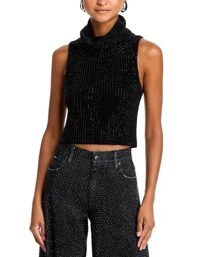 Alice And Olivia Alma Rhinestone Knit Shell In Black