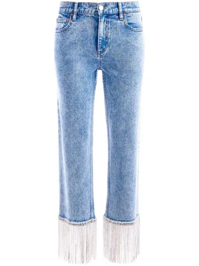 Alice And Olivia Crystal-embellished Cropped Jeans In Blue