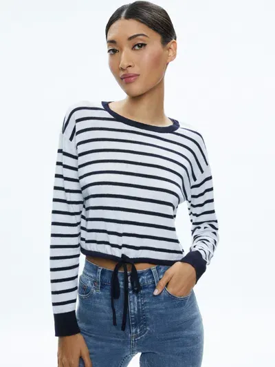 Alice And Olivia Bernetta Striped Top In Indigo/soft White