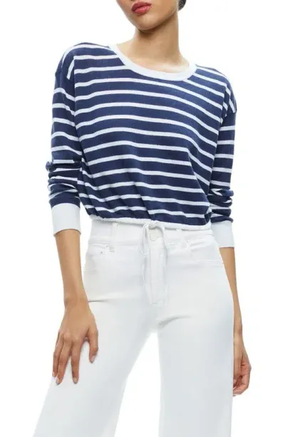 Alice And Olivia Bernetta Striped Cropped Pullover In Blue