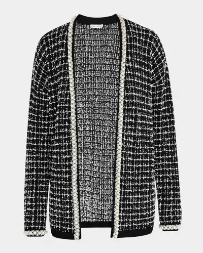 Alice And Olivia Bradford Collegiate Cardigan In Blacksoft White