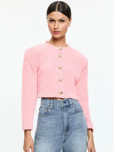 Alice And Olivia Breanna Chunky Knit Cardigan In Pink