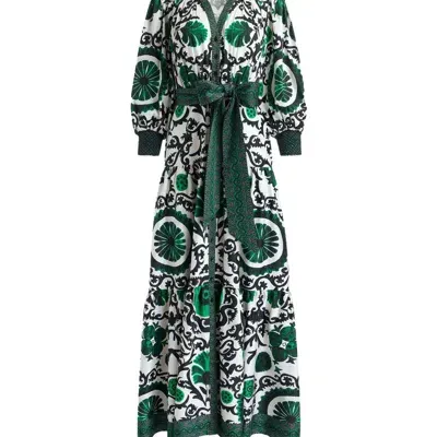 Alice And Olivia Cora Voluminous Tiered Shirtdress In Monarch Light Emerald Medium