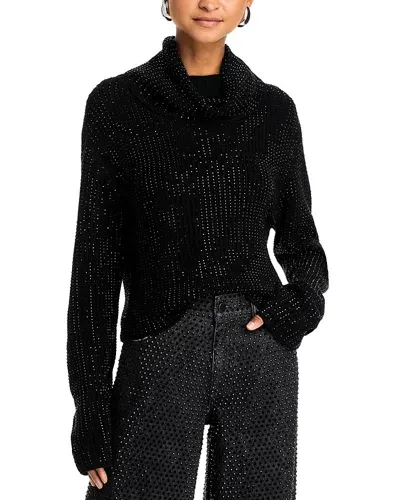 Alice And Olivia Corin Rhinestone Turtleneck Sweater In Black