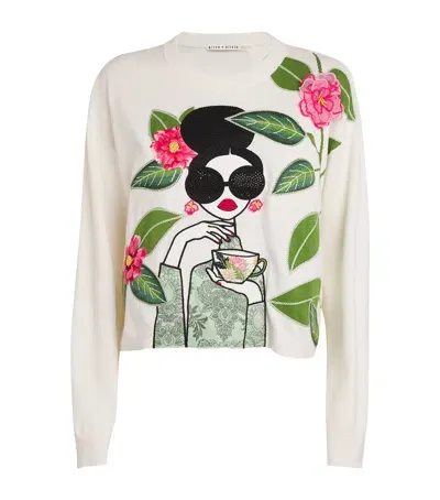 Alice And Olivia Cotton-blend Gleeson Sweatshirt In White