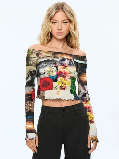 Alice And Olivia Dorinda Off The Shoulder Top With Thumbholes In Eco Fusion