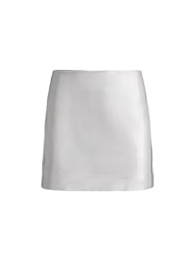 Alice And Olivia Elana Vegan Leather Mini Skirt In Silver