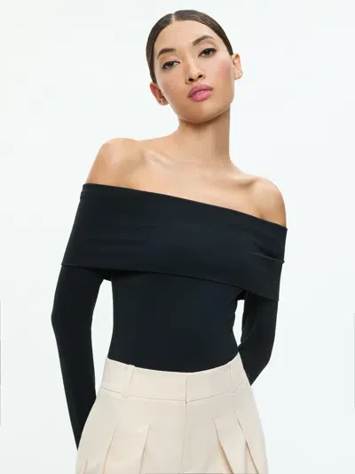 Alice And Olivia Elia Off The Shoulder Bodysuit In Black