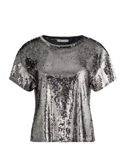 Alice And Olivia Evan Sequin Oversized Tee In 银色