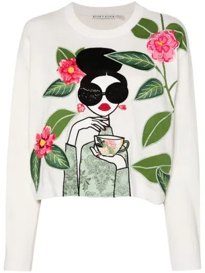 Alice And Olivia Alice + Olivia Gleeson Embroidered Stretch-cotton Jumper In Fa01