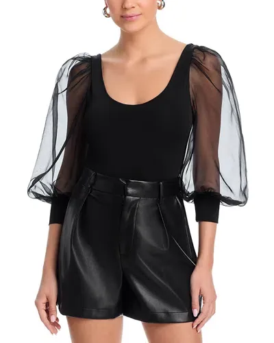 Alice And Olivia Alice + Olivia Jillianne Sheer Sleeve Bodysuit In Black