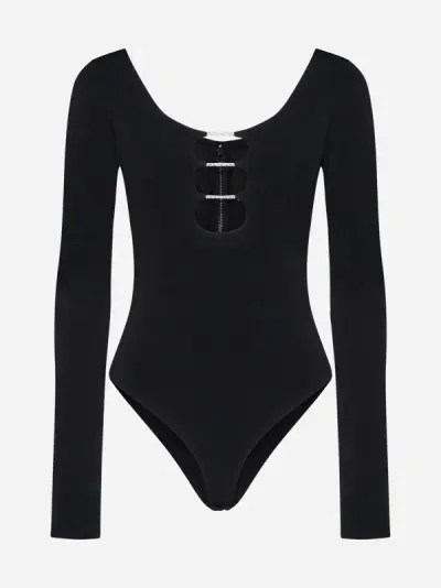 Alice And Olivia Kalena Cutout Thong Bodysuit Black Xs