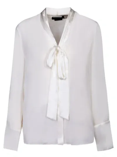 Alice And Olivia Lightweight Fabric Blouse With Bow Tie In White