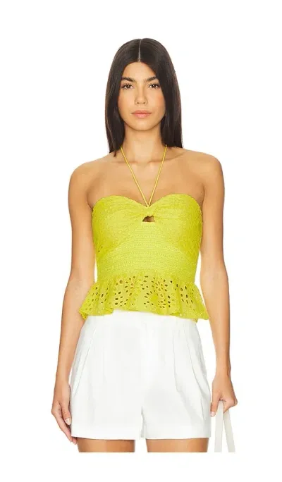 Alice And Olivia Livia Halter Peplum Top In Happy Yellow