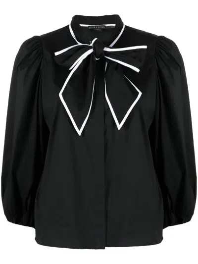 Alice And Olivia Lou Bowtie Cotton-blend Blouse In Black