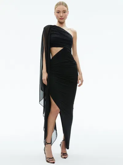 Alice And Olivia Lourdes Asymmetrical Cutout Maxi Dress In Black