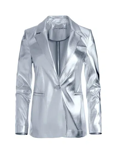 Alice And Olivia Macey Metallic Vegan Leather Blazer In Silver