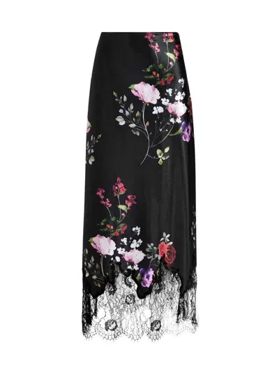 Alice And Olivia Maeve Midi Slip Skirt With Lace Trim In Black