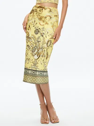 Alice And Olivia Maeve Midi Slip Skirt With Slit In Lisboa Lemon Meringue