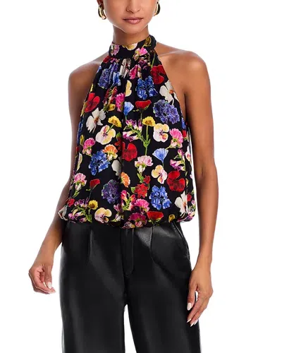 Alice And Olivia Maris Silk Halter Top In Black Floral