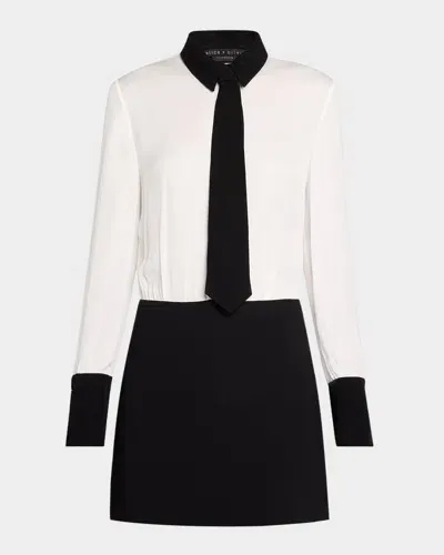 Alice And Olivia Mattie Colorblock Knit Mini Shirtdress In Blackoff White