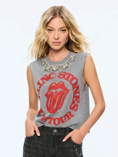 Alice And Olivia Micah Embellished Tank In Gray Ruby