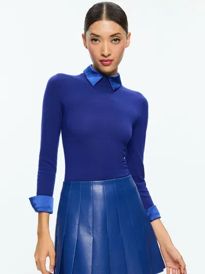 Alice And Olivia Porla Collared Sweater In Blue