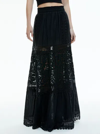 Alice And Olivia Reise Tiered Lace Skirt In Black