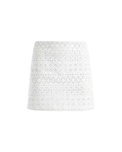 Alice And Olivia Riley Embroidered Mini Skirt In Off White