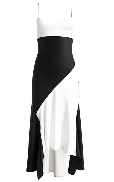 Alice And Olivia Rosa Handkerchief Midi-length Slipdress, Off White/black In Off White Black