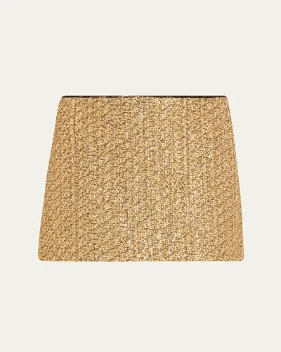 Alice And Olivia Rubi Embellished Tweed Micro Skirt In Gold