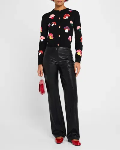 Alice And Olivia Ruthy Mushroom Cardigan In Black