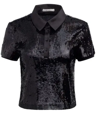 Alice And Olivia Sequined Polo Shirt In Schwarz