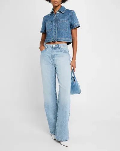 Alice And Olivia Tesha Cropped Denim Button Down Top Avery Blue