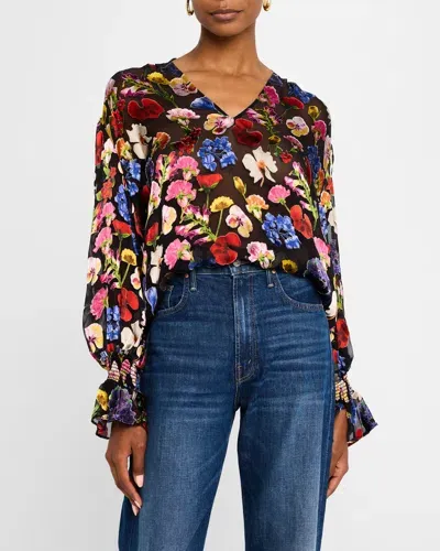 Alice And Olivia Onica Floral Print Blouse In Black Floral