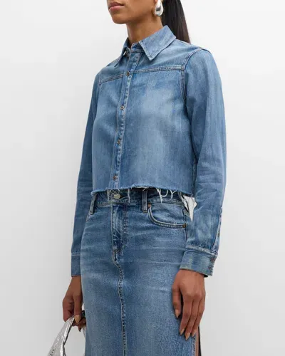 Alice And Olivia Willa Cropped Western Denim Shirt In Brooklyn Blue