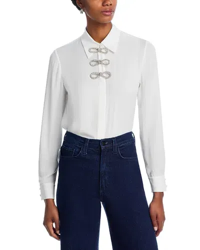 Alice And Olivia Alice + Olivia Willa Bow-embellished Crepe De Chine Shirt In Off White