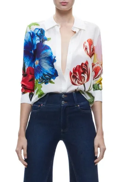 Alice And Olivia Floral Concealed Button Blouse In Le Parisien