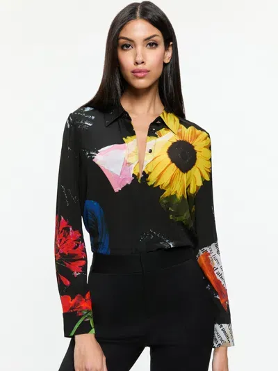 Alice And Olivia Willa Placket Top In Black  