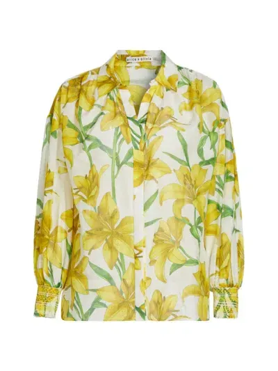 Alice And Olivia Floral Printed Maylin Long-sleeve Blouse In Stargazer Multi