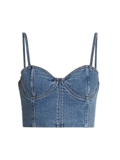 Alice And Olivia Women's Natacha Denim Crop Bustier In Brooklyn Blue