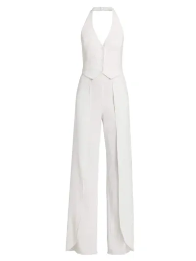 Alice And Olivia Women's Robin Mixed-media Halterneck Jumpsuit In Off White