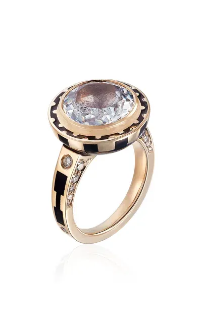 Alice Cicolini 14k Yellow Gold Candy Lacquer Samarkand Ring In White Topaz In Black