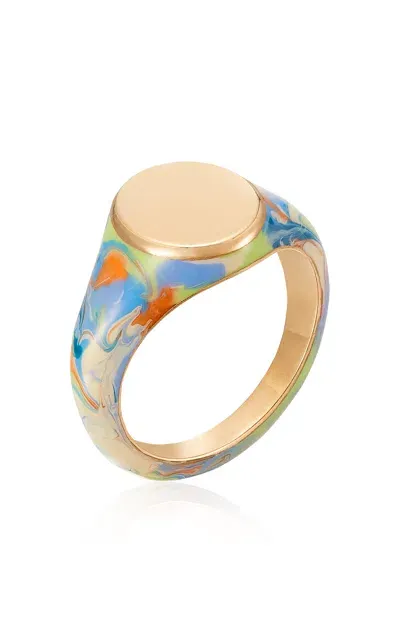 Alice Cicolini 14k Yellow Gold Sari Marbled Signet Ring In Multi