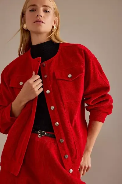 Aligne Cord Moto Jacket In Red