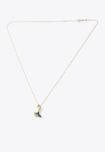 Aliita 9-karat Yellow Gold Cowboy Boot Necklace In White