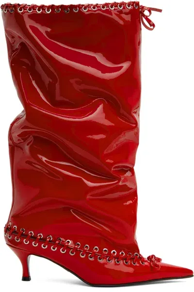 All In Red Level Boots In Patent Red