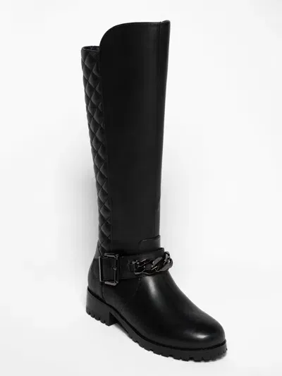 Allegra James Women's Libby Black Leather Knee High Comfortable Work Evening Biker Boot