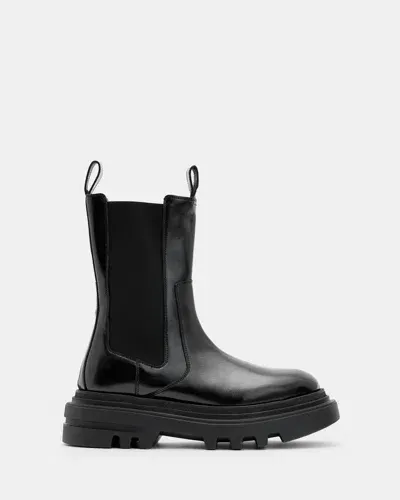 Allsaints Alex Leather Ankle Boots In Black Shine